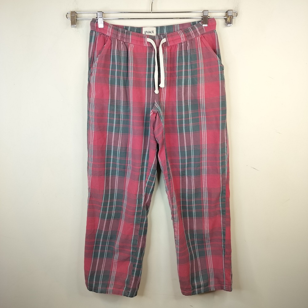 Pact Organic Cotton Plaid Pajama Pants Medium Womens Pockets Drawstring Lounge